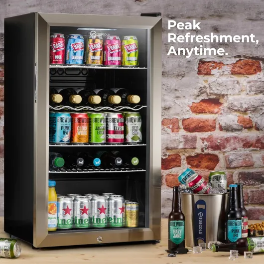 Super85 LED - Under-Counter Fridge - 85L Beer, Wine & Drinks Fridge - LED Light + Lock and Key - Energy Efficient (Stainless Steel, 85L) Stainless Steel 85L