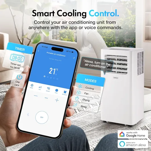 Air Conditioning Unit 12000 BTU – WiFi, Smart Portable Air Conditioner Enabled with Alexa/Google Home, Window Venting Kit, Remote Control, 4 Modes, 3 Speeds, 24hr Timer, Wheels, Carry Handle