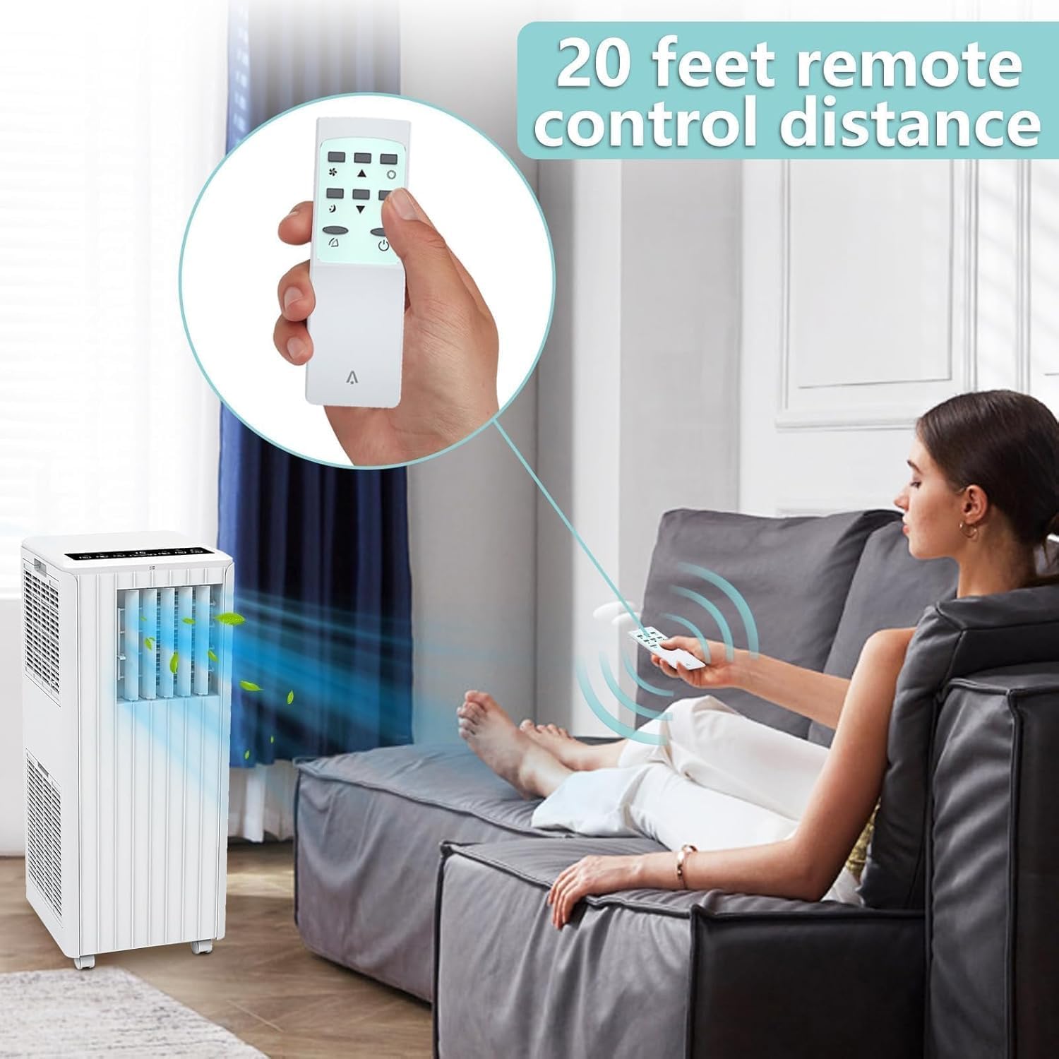 Portable Air Conditioner –7000 BTU 4-in-1 Dehumidifier, Fan, Cooling & Sleep Mode – 2 Speeds, Remote Control with 24H Timer, Mobile AC Unit for Rooms Up to 350 Sq.ft, Window Venting Kit Included 7000BTU Striped Model