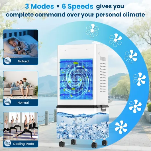 Portable Air Conditioner, 12L Evaporative Air Cooler with Remote, 6 Speeds & 2 Modes, 24H Timer, 45W Energy Saving, Mobile Air Conditioning Unit with Wheels for Home Office Bedroom Kitchen