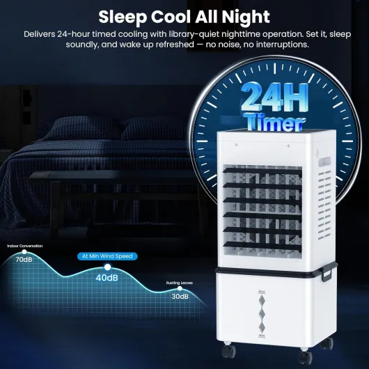 Portable Air Conditioner, 12L Evaporative Air Cooler with Remote, 6 Speeds & 2 Modes, 24H Timer, 45W Energy Saving, Mobile Air Conditioning Unit with Wheels for Home Office Bedroom Kitchen