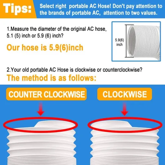 Portable 6 Inch 150mm Diameter Replacement Long Ac Air Conditioner Conditioning Unit Replacement Tubes Vent Flexible Con Exhaust A/C Universal Aircon Hose Exhaust Extension Duct Clockwise &300cm Clockwise & Length 300cm