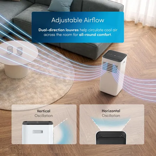 Air Conditioner 9000 BTU, 4-in-1 Portable Air Conditioning Unit, Dehumidifier, Cooling Fan with 2 Fan Speeds, Digital Display, Remote Control, 24 Hour Timer & Dual Window Venting Kit
