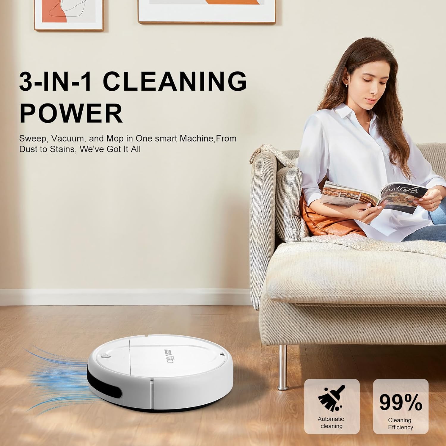 3-in-1 Robot Vacuum Cleaner with Mopping & Strong Suction, Smart Obstacle Avoidance, Advanced Chip Technology, Automatic Carpet Detection, Hard Floor & Pet Hair, Ideal for Home Office