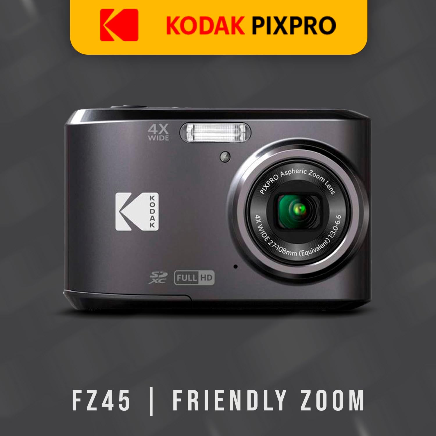 PIXPRO FZ45 Digital Camera (Black) Bundle with 32GB Class 10 UHS-I U1 SDHC Memory Card and AA High-Performance Alkaline Batteries (4-Pack) (3 Items)