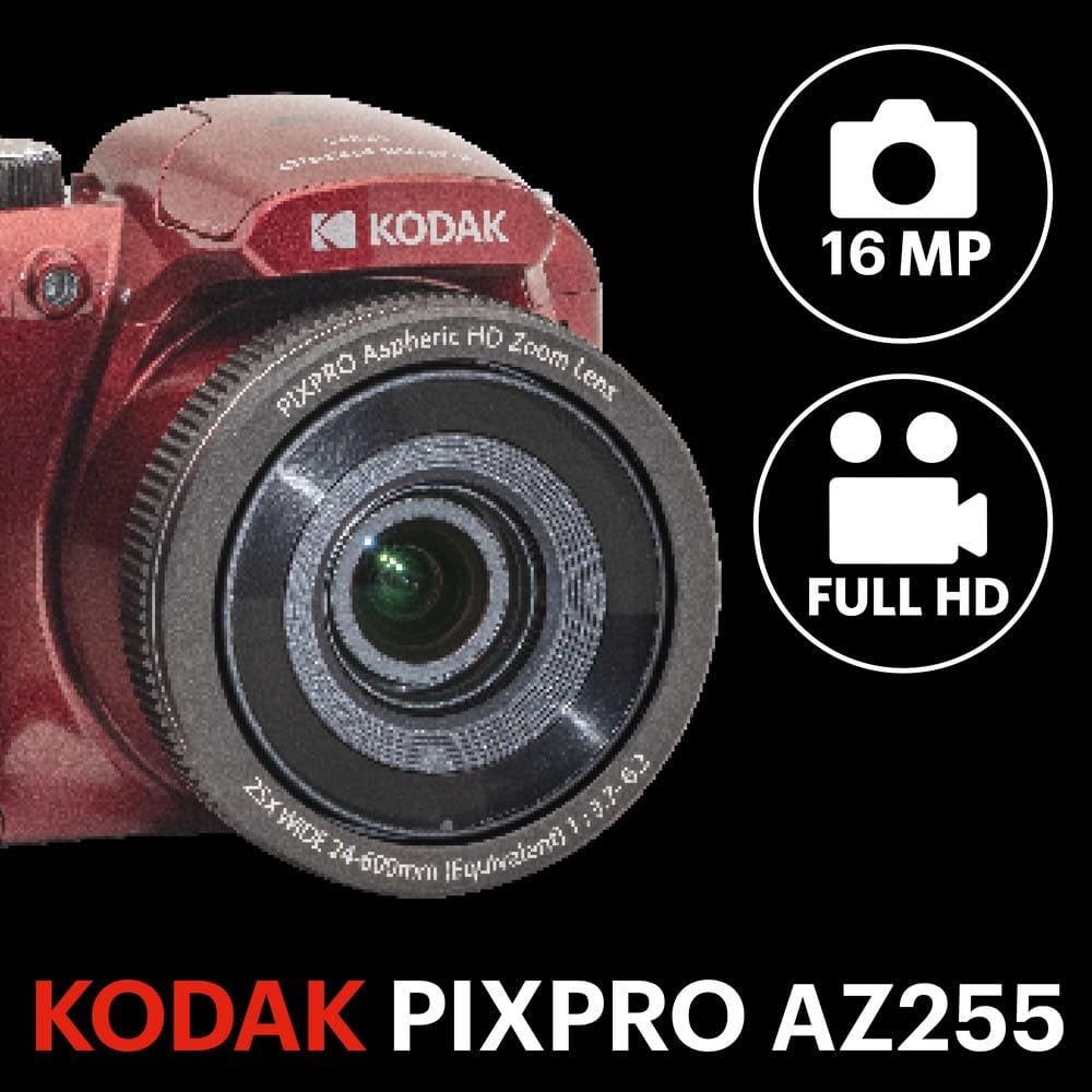 Pixpro Astro Zoom AZ255 - 16 MP Digital Bridge Camera, 25X Optical Zoom, 1080p HD Video, 24mm Wide Angle, Optical Image Stabilizer, 3-Inch LCD Screen, AA Battery - Red RED CAMERA