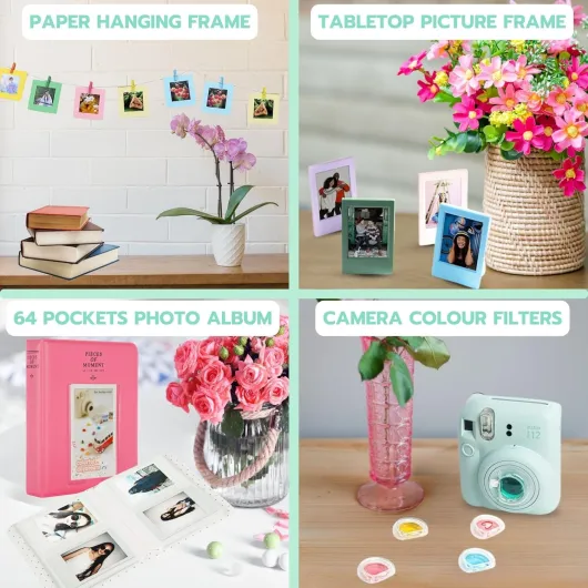 Fujifilm Instant Camera Bundle with Mini 12 Mint Green Camera, 40 Shot Film, Case, Album, Stickers, Filters and Accessories