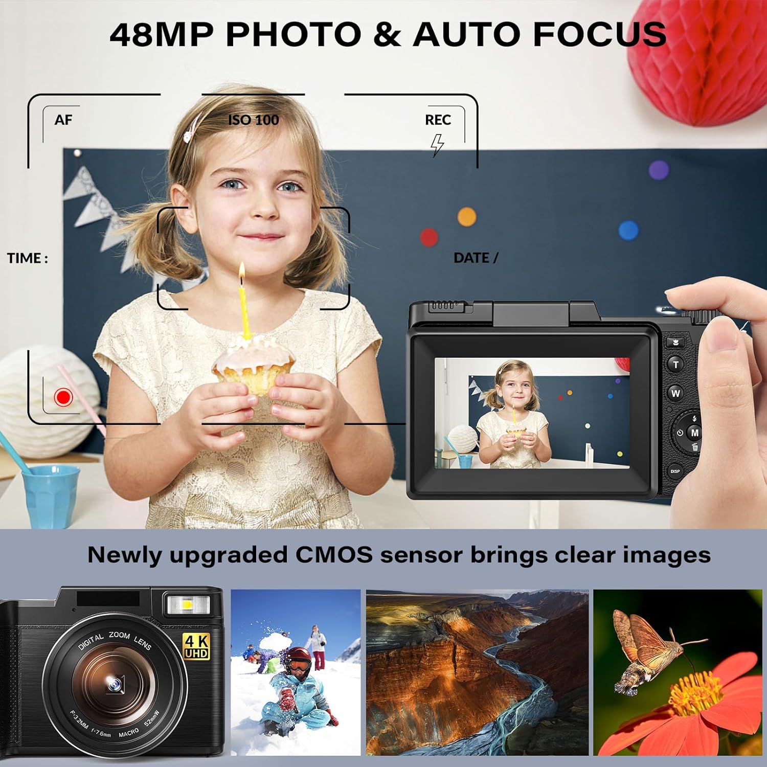 4K Digital Camera for Photography, 30MP Vlogging Camera with 16X Digital Zoom, 3''180°Flip Screen, Black DC062 Black