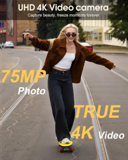 4K 75MP Digital Camera with WiFi, 3" 180° Flip Screen, 16X Digital Zoom Autofocus Vlogging Camera for YouTube, Compact Camera with Micro SD Card & 2x1500mAh Batteries for Travel & Beginners Black Compact