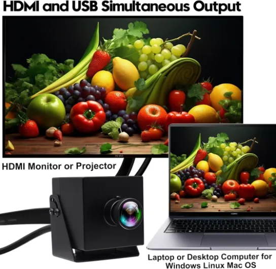 60fps HDMI USB Camera High Speed Webcam 4K HDMI USB3.0 Simultaneous Output PC Cam 2X Digital Zoom with 120 Degree No Distortion Lens