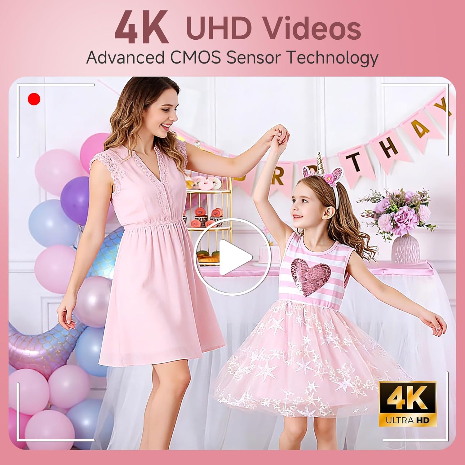 4K 64MP Digital Camera with 32GB TF Card, 3" 180° Flip Screen Autofocus Camera with 16x Zoom and Macro, Compact Rechargeable Vlogging Camera Gifts for Kids Beginners Adults Pink