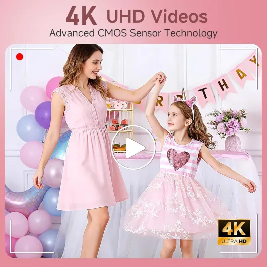 4K 64MP Digital Camera with 32GB TF Card, 3" 180° Flip Screen Autofocus Camera with 16x Zoom and Macro, Compact Rechargeable Vlogging Camera Gifts for Kids Beginners Adults Pink
