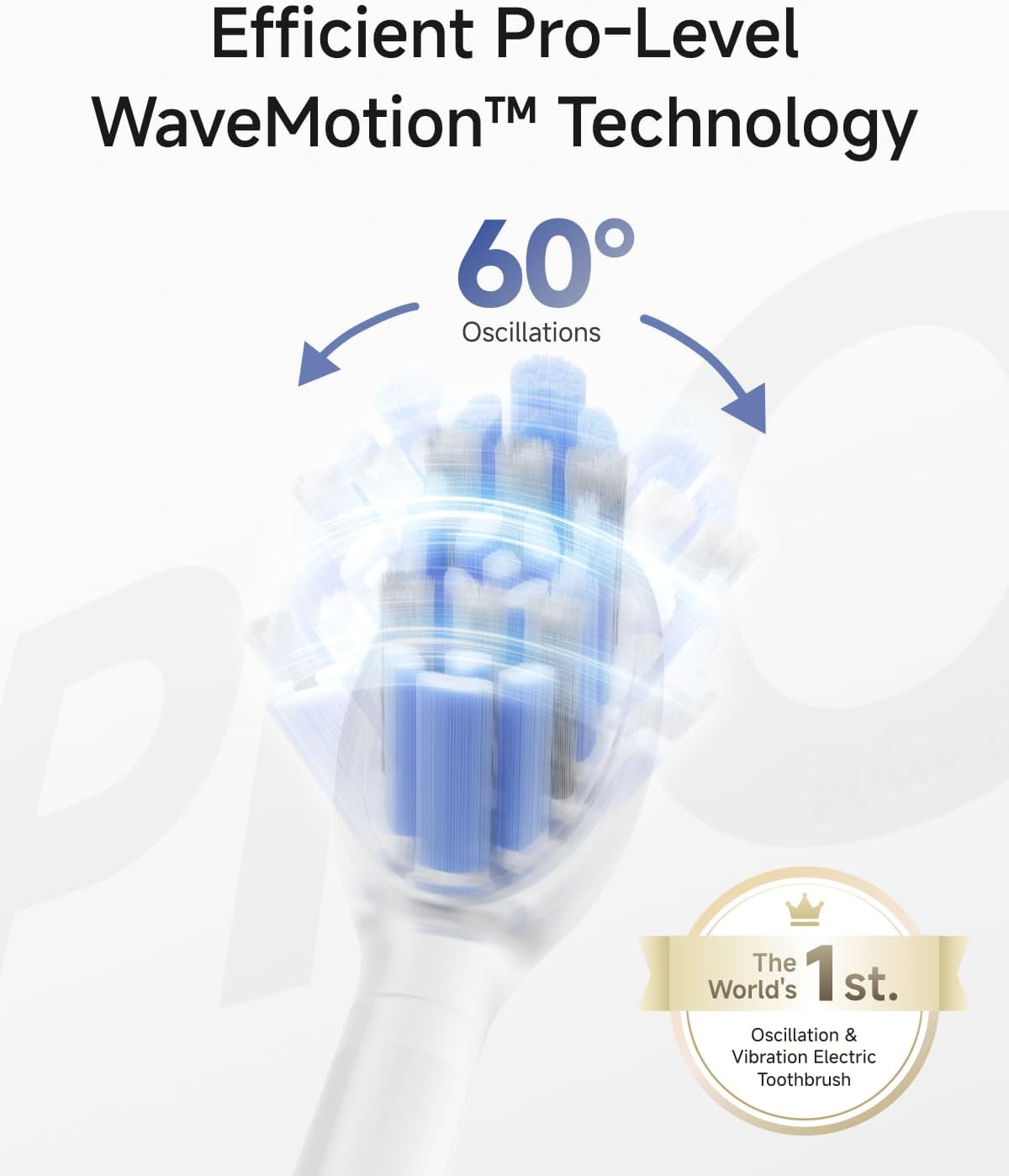 Wave Pro Electric Toothbrush for Adults, 60° Oscillations & 66,000 VPM for 13x Plaque Removal, Smart App, 70-Day Battery, IPX8 Waterproof, 2 Pro Brush Heads, Ideal for Travel (Translucent) Translucent 1 count (Pack of 1)