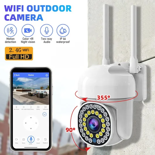 NiCola Security Camera Outdoor, 2Pack Wifi Home Security Camera, 2K CCTV Camera 355° Smart Person Detection Auto Tracking, Color Night Vision, with 2-Way Audio, 2.4G, IP66 Waterproof