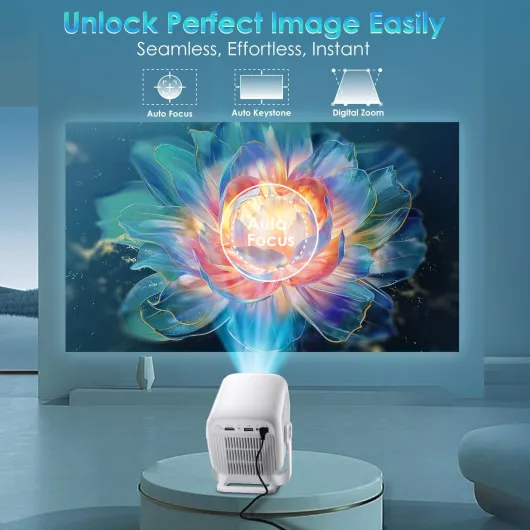 Short Throw Projector 2026【Native 1080P & AI Auto Focus】600ANSI Mini Portable Projector Supports 4K, WiFi6 Bluetooth5.4, Android 14 Outdoor Movie Projector for Bedroom & Home Theater- Grey