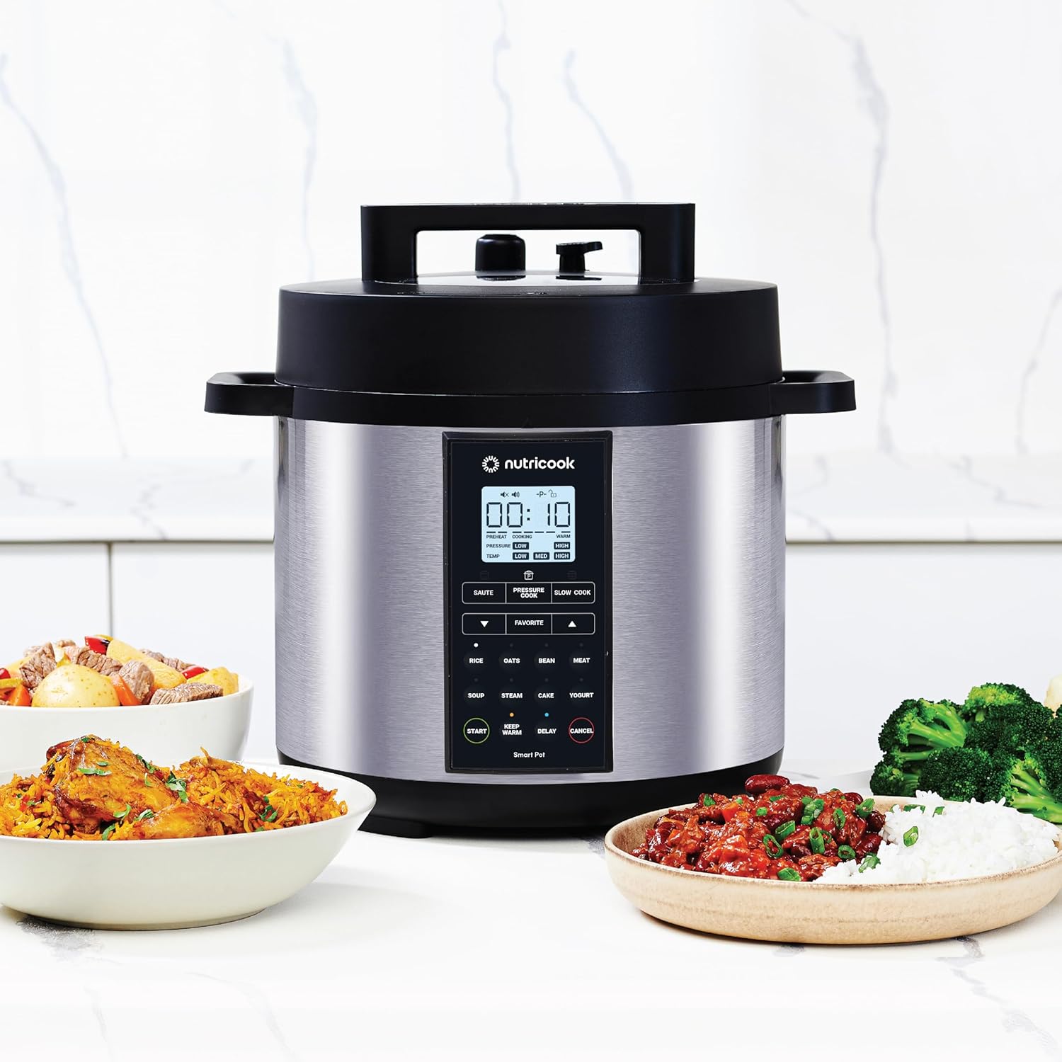 Nutricook Smart Pot 2 Prime 1000 Watts - 8 Appliances in 1, Pressure Cooker, Sauté Pot, Slow Cooker, Rice Cooker, Cake Maker, Steamer, Yogurt Maker and Food Warmer, 6L, Brushed Stainless Steel 6 Litres Silver