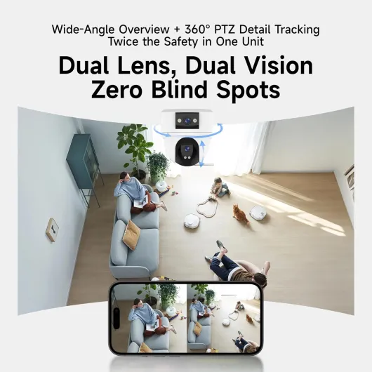 VSTARCAM 6MP Dual Lens Indoor Camera Wireless, 2.4G/5G WiFi Dual-Band with 360° PTZ & AI Auto Tracking, Color Night Vision, Two-Way Audio, Baby Monitor Pet Camera for 24/7 Home Security, Ceiling Mount CS2DR - 2K
