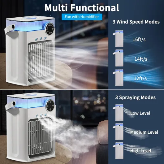 Portable Air Conditioner with Remote Control,1200ml Evaporative USB Mini Air Cooler RGB 8 Lights, 3 Wind Speeds, 3 Spray Modes, 2-8H Timer Small Air Conditioning Unit for Home Bedroom,Warm White