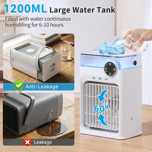 Portable Air Conditioner with Remote Control,1200ml Evaporative USB Mini Air Cooler RGB 8 Lights, 3 Wind Speeds, 3 Spray Modes, 2-8H Timer Small Air Conditioning Unit for Home Bedroom,Warm White