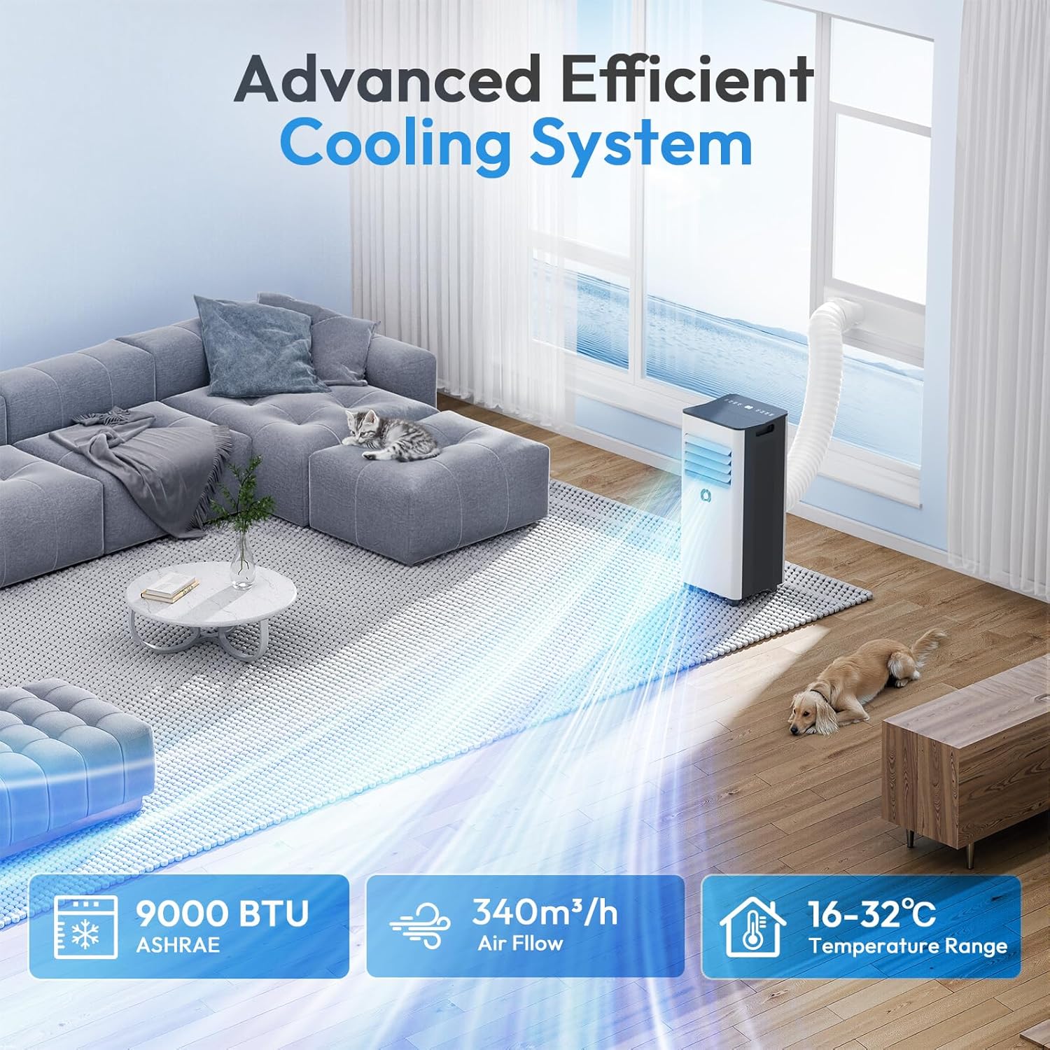Portable Air Conditioner, 9000 BTU Air Conditioning Unit with Cooling, Fan, Dehumidifier & Sleep Mode, Air Conditioners with Window Kit and 24H Timer for Home Bedroom Office White 9000BTU-Small