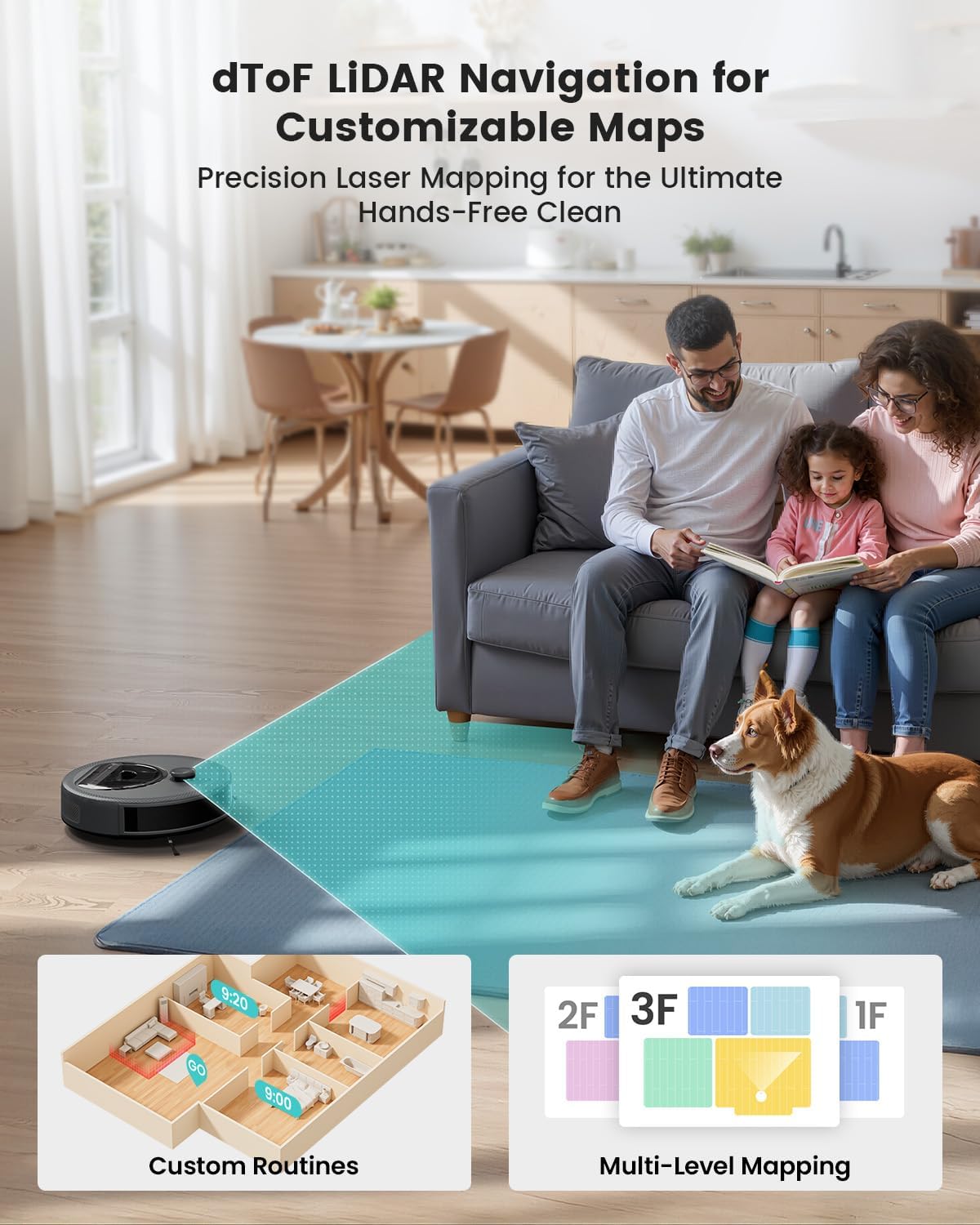 M330 Pro Robot Vacuum with Mop, 5000Pa, dToF Laser Navigation, 190° Obstacle Detection, Wi-Fi/Alexa Control, 150 Min Runtime, for Pet Hair, Light Grey