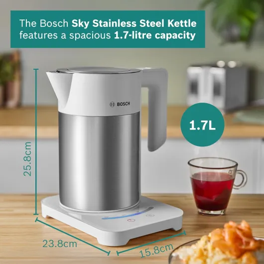 Sky TWK7201GB 7 Variable Temperature settings & KeepWarm function, Cordless Kettle, 1.7 Litres, White/Silver