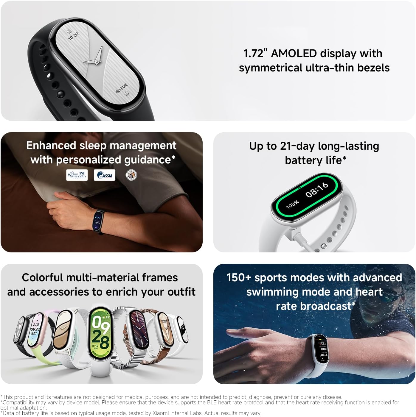 Smart Band 10 Fitness Tracker, 1.72" AMOLED Display, 21Day Battery Life, 150 Sports Modes,Sleep Monitoring, 5ATM Waterproof, Compatible With Android and IOS XIAOMI Band 10 Mystic Rose