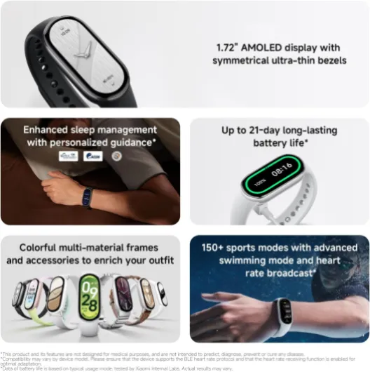 Smart Band 10 Fitness Tracker, 1.72" AMOLED Display, 21Day Battery Life, 150 Sports Modes,Sleep Monitoring, 5ATM Waterproof, Compatible With Android and IOS XIAOMI Band 10 Mystic Rose