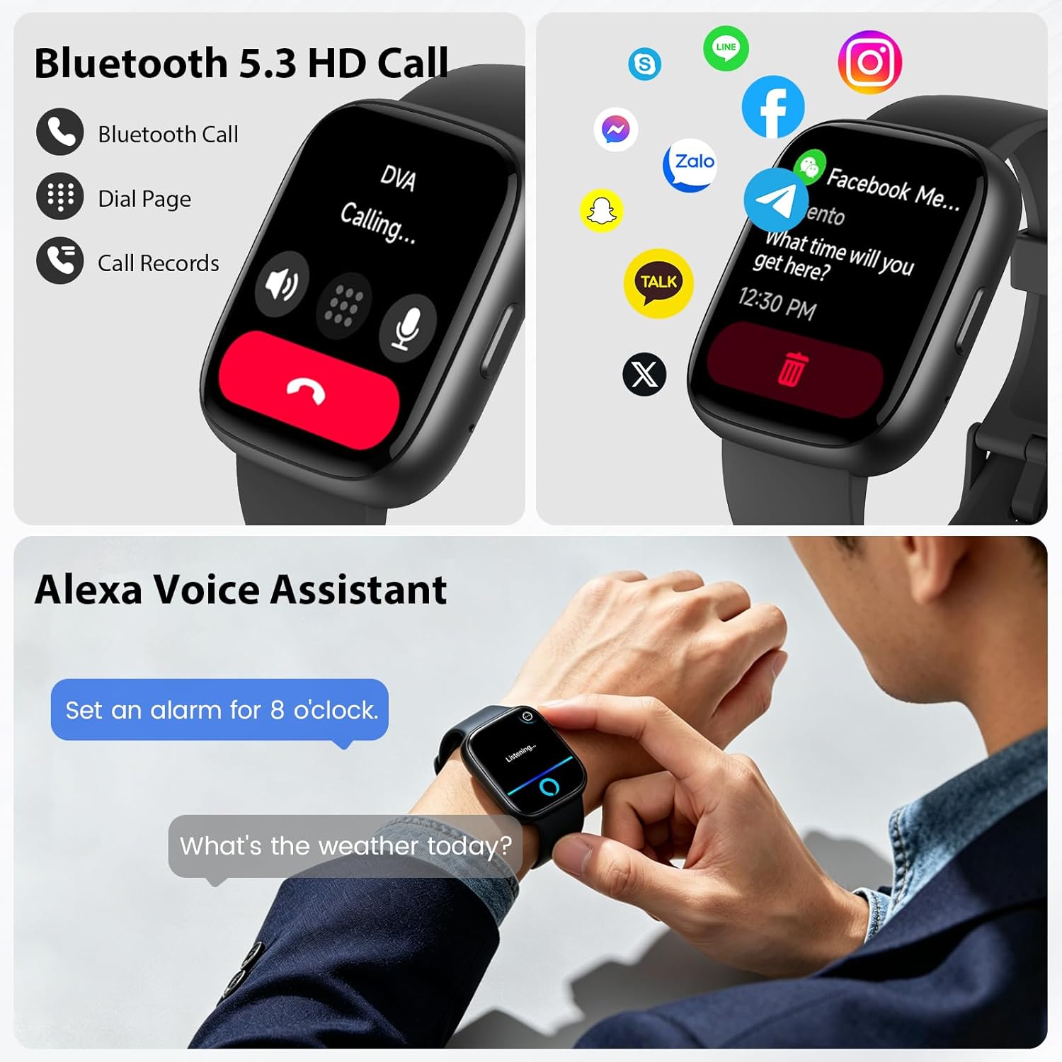 Alexa Smart Watch for Men Women, 1.83" HD Fitness Watch with Bluetooth 5.3 Calling, 2026 Smartwatch with Heart Rate/Sleep/Stress Monitor/110+ Sports, IP68 Waterproof Activity Tracker for Android iOS Obsidian Black