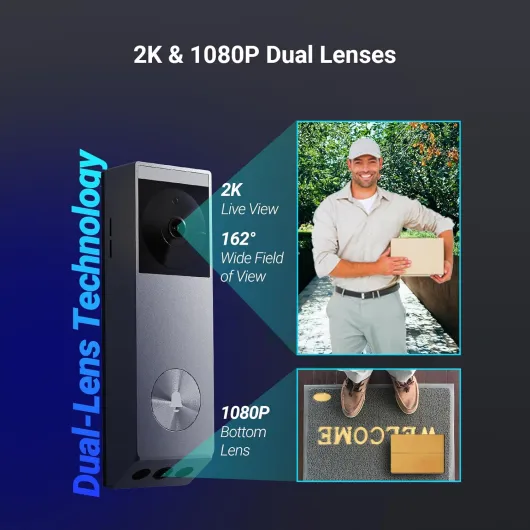 2K Dual-Lens Video Doorbell Camera with Monitor Touch Screen with Ringtone, Human/Package Detection, Solar Panel Included, Colour Night Vision, Live View Playback, 2-Way Talk (SD7 EP3X Pro Kit) EP3X Pro with screen