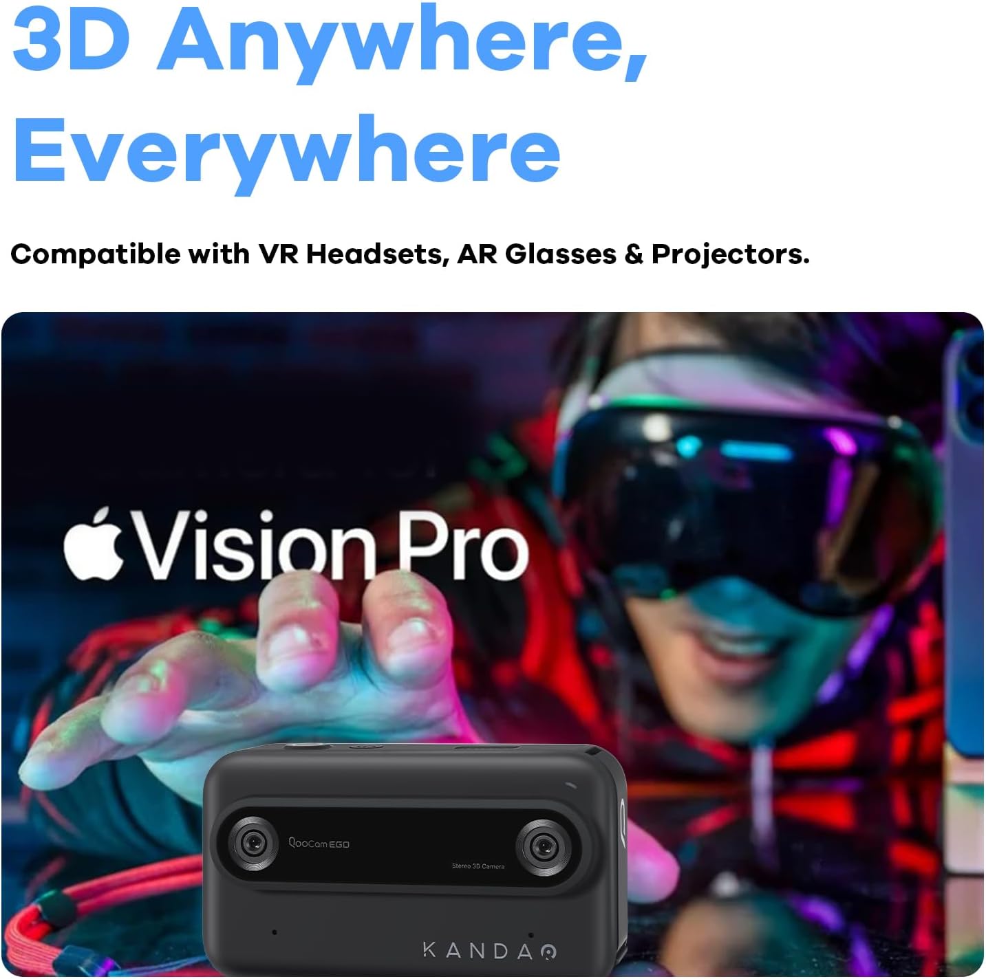 QooCam Ego - 3D Video Action Camera, 8K Photo 4K Video Stereoscopic Content for VR Headsets/AR Glasses/Projector, Black Camera Only QooCam Ego-Camera only