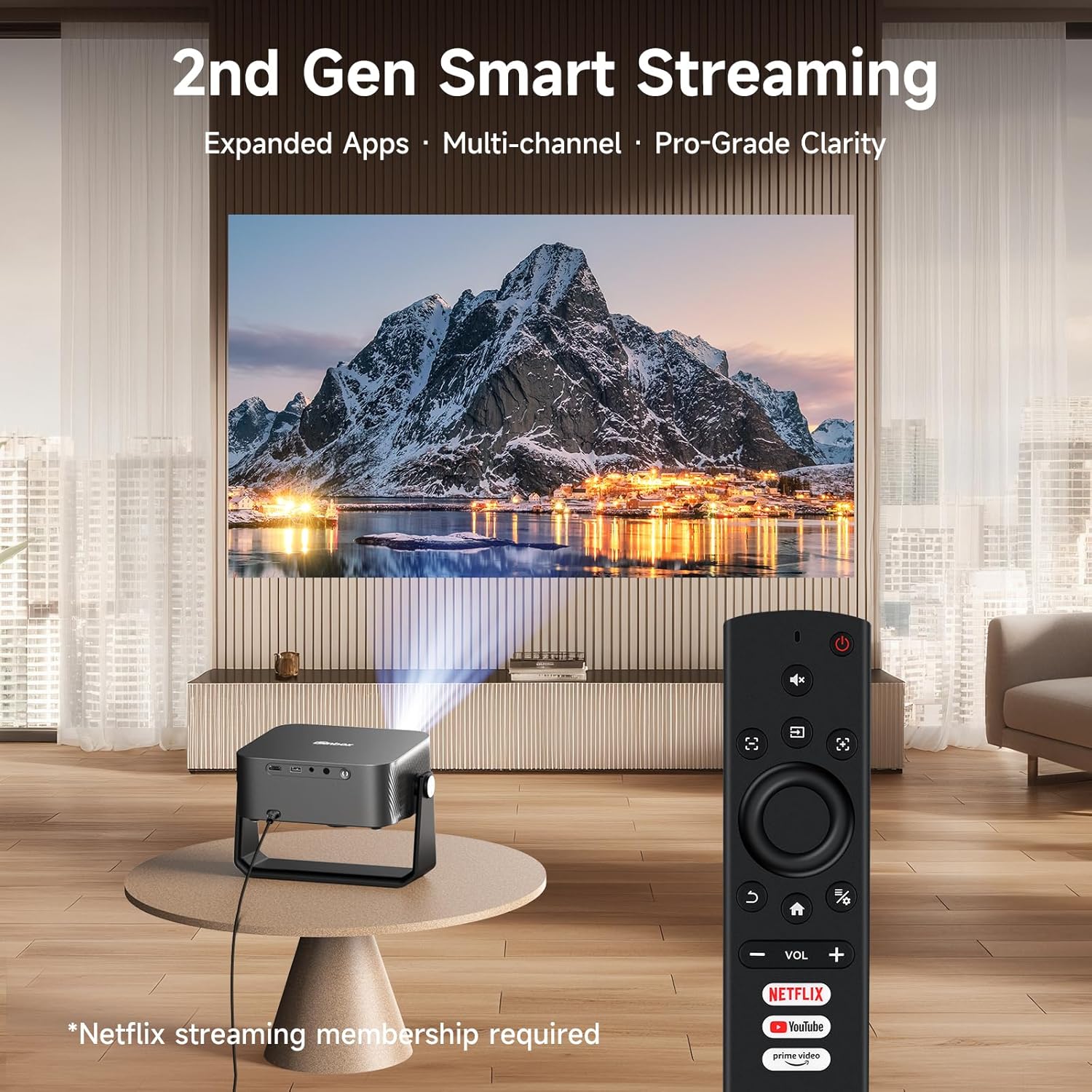 [2000ANSI]Smart Projector 4K with Built in Apps YouTube/PrimeVideo & Dolby, Outdoor Camping Projectors Portable Mini Projector Daylight Home Cinema with WiFi 6,Bluetooth 5.3 & HDR10+ Graphite Gray
