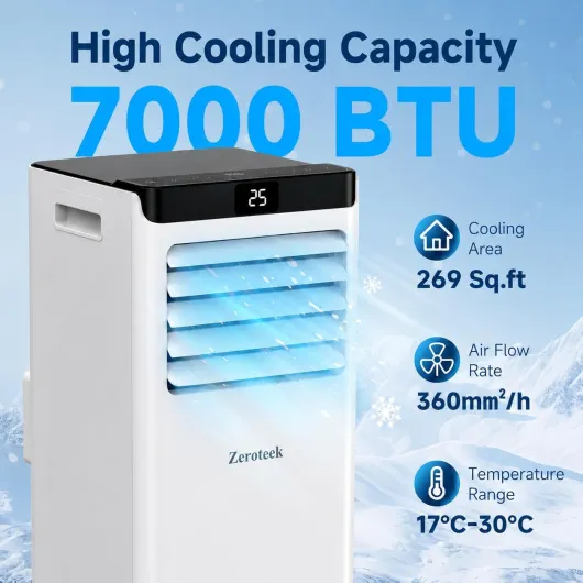 Air Conditioning Unit, 4-in-1 Powerful Portable Air Conditioner with Cooling, Dehumidifier & Fan Modes, Sleep Modes, Intuitive Display, Remote Control, 24H Timer, Window Kit, for Room Up to 269sq.ft White