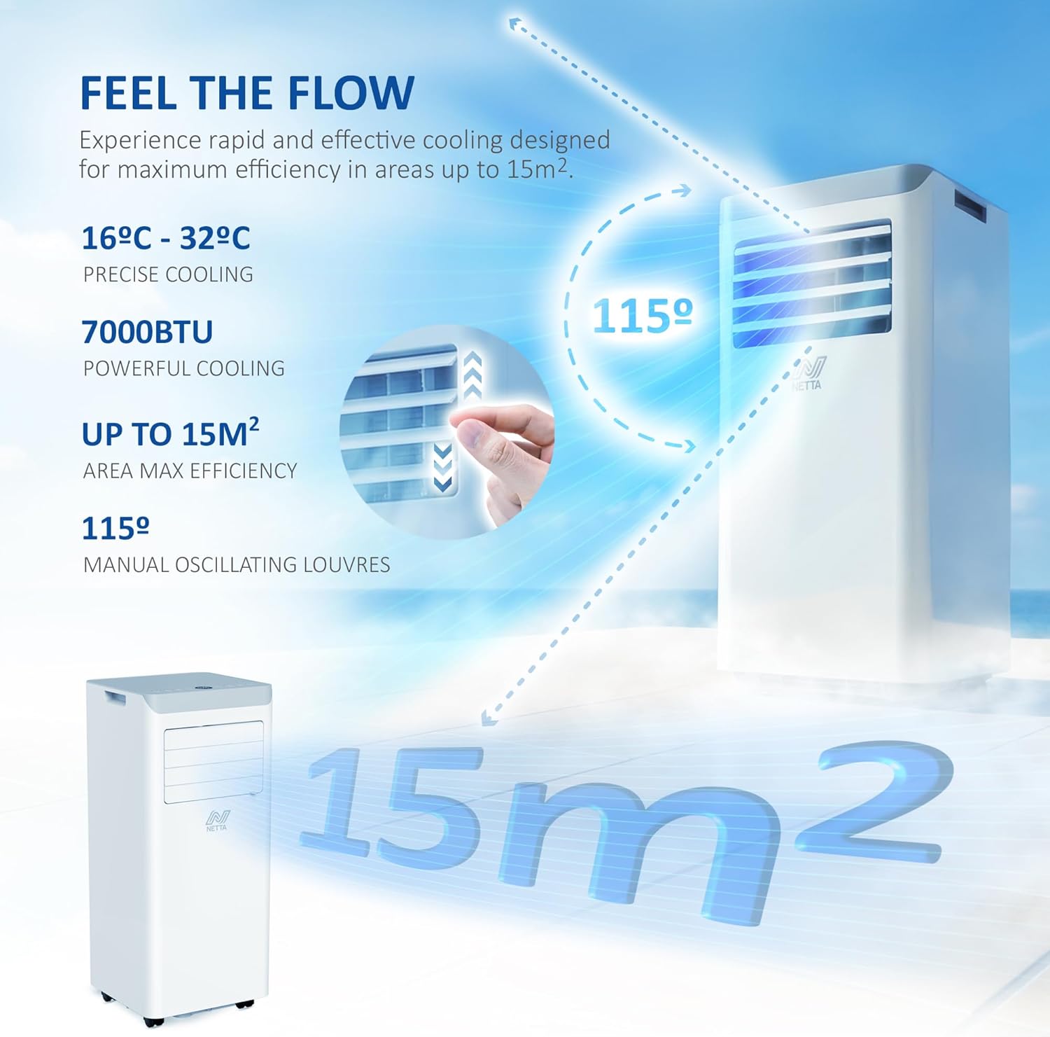 Portable Air Conditioner 7000 BTU - 3 in 1 Air Conditioning Unit with Dehumidifier & Cooling Fan - 24H Timer, Remote & LED Touch Control - Portable Conditioner for Bedroom, Home & Office - White