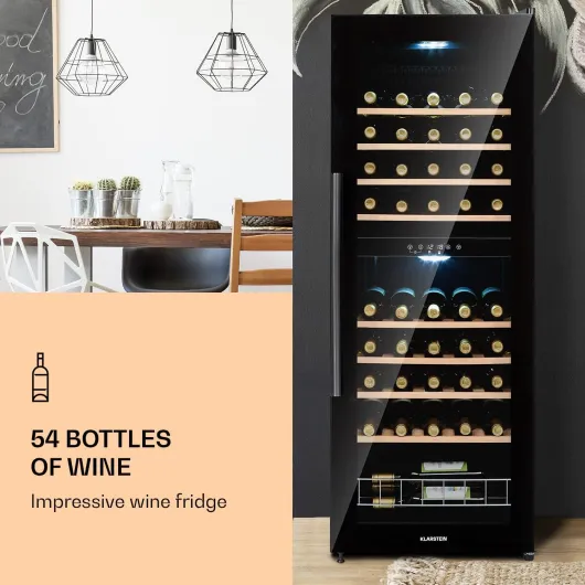 Free-standing Wine Cooler Drinks Fridge, Dual Zone Wine Fridges Drinks Cooler, Indoor/Outdoor Small Beer Fridge with Glass Door, UV Protection Refrigerator w/Touch Pad, 4-22°C, 54 Bottles 54 Bottles Dark Black