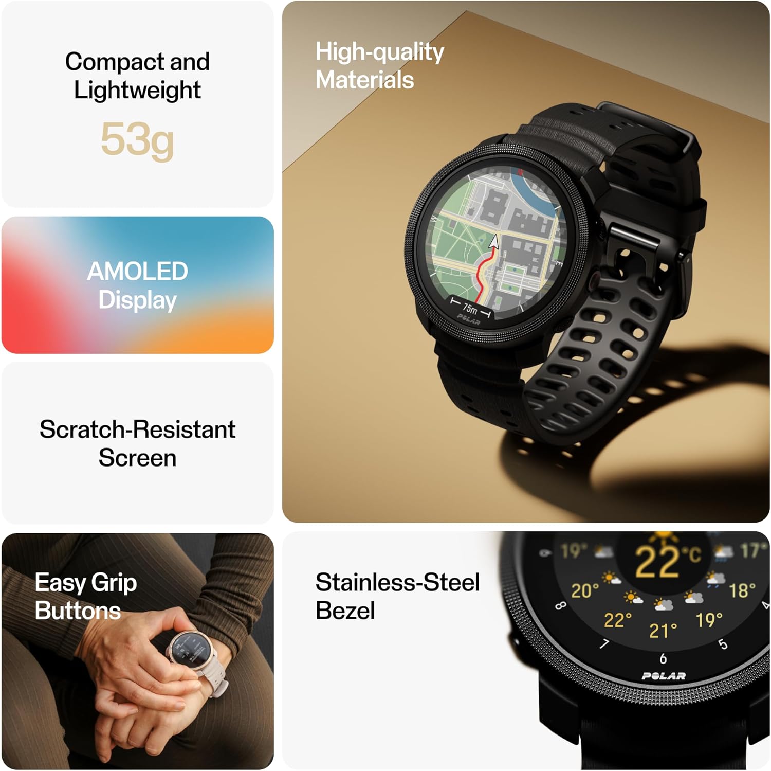 Vantage M3 – Multi-Sport Smartwatch with AMOLED Display, Dual-Frequency GPS, Turn-by-Turn Navigation, Up to 7-Day Battery Life, Black