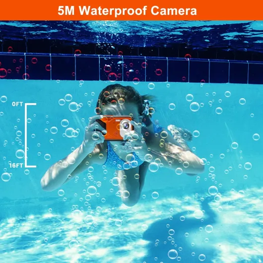 Waterproof Digital Camera 17FT 30MP Small Underwater Cameras with a Battery and 32GB Micro Card,Waterproof Camera for Snorkeling Fill Light Compact Cameras Orange