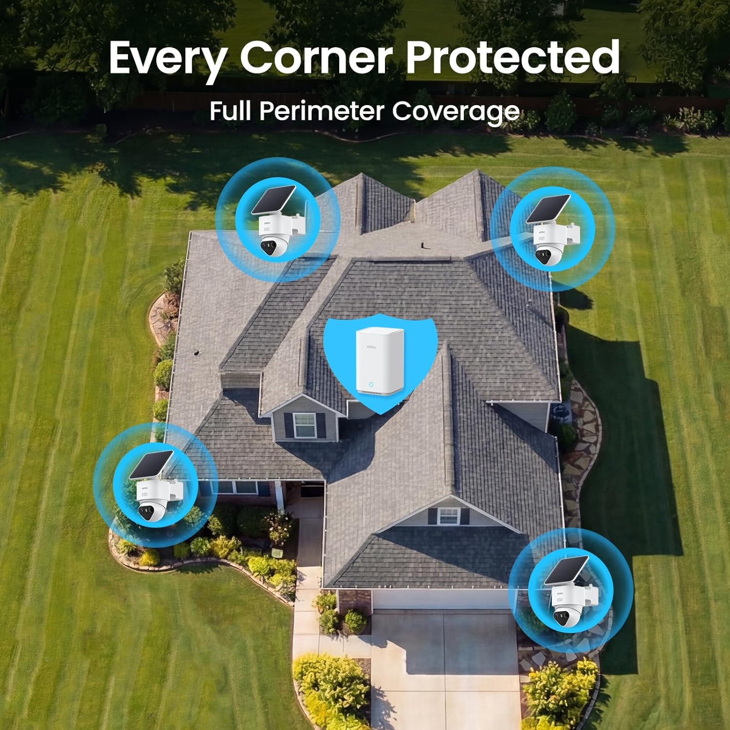 T2 Ultra 4K Security Cameras Wireless Outdoor Solar, 4 Cam Kit & aosuBase 2.0, Smart Home Security System with TrueColor Night Vision, AI Recognition & 360°Tracking,Expandable 1TB Local Storage 4 Cam-Kit