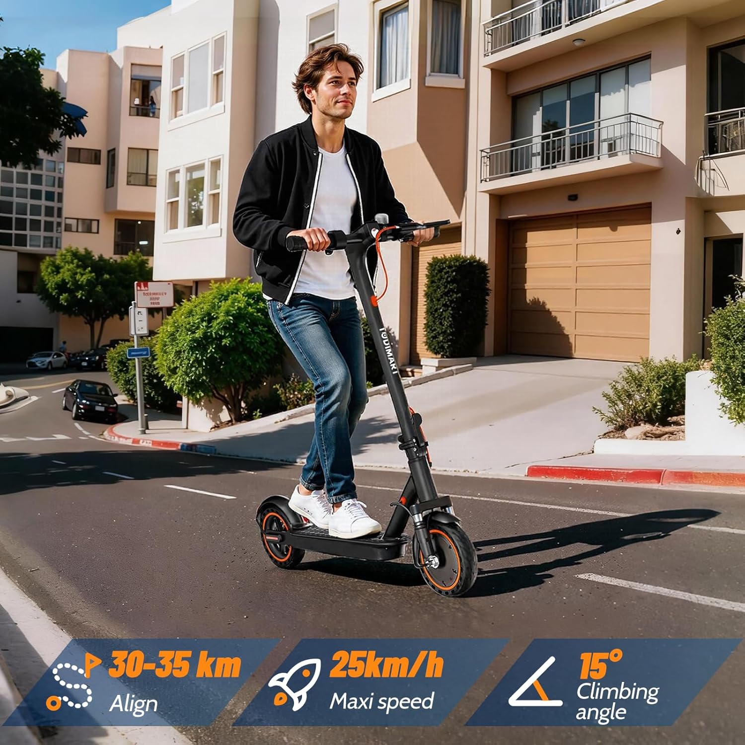 Electric Scooter Adult, 30-35km Range, 8.5" Ultra Light Electric Scooters for Adults and Teens, 36V 7.8Ah Battery, 350W Motor, 3 Speed Mode, TODIMART T series Foldable E Scooter Black-T6 35KM
