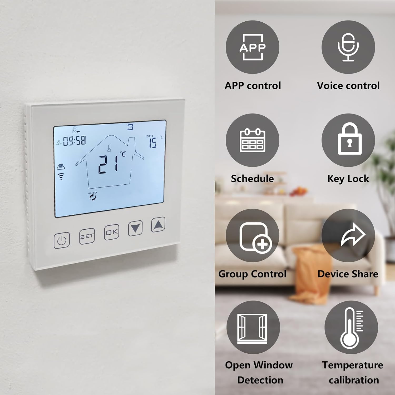 WiFi Smart Thermostat for Boiler 3A 220V Compatible with Alexa, Digital White Boiler Thermostat Programmable Tuya/Smart Life APP Remote Control, Dry Contact 3A Boiler White
