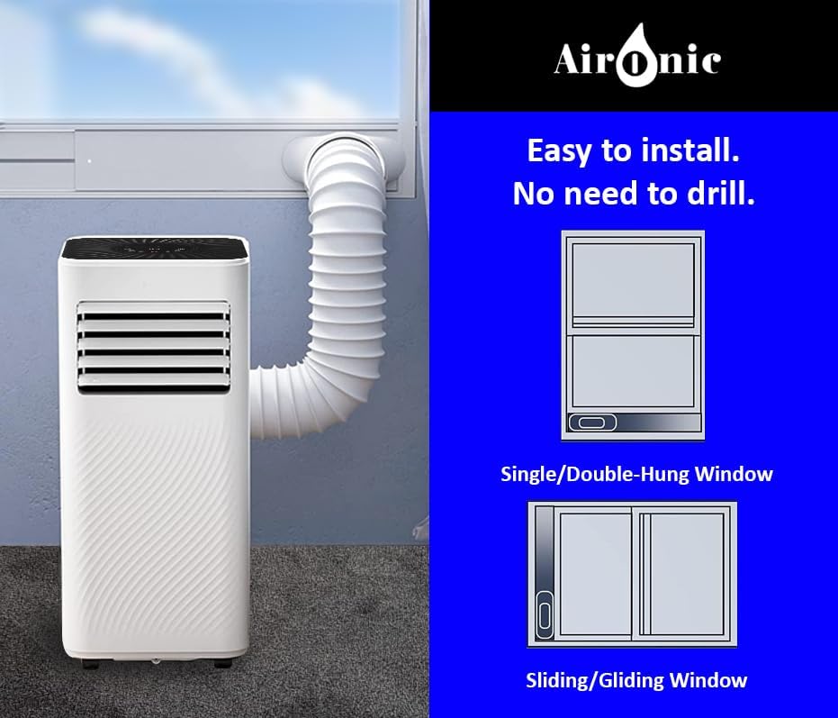 AuraHome Portable Air Conditioner 9000 BTU 4-in-1 Air Conditioner, Dehumidifier, Cooling Fan with 2 Fan Speeds, Digital Display & Remote Control, 24 Hour Timer for Rooms >215ft Window Vent Hose Kit