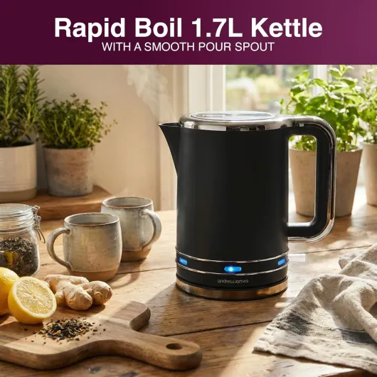 Fast Boil Electric Kettle, Large 1.7L Capacity, Cordless Quiet Kettle with Reusable Filter, Quick Boil, Modern, Stylish, Practical, Lumiglo 3000W (Black)