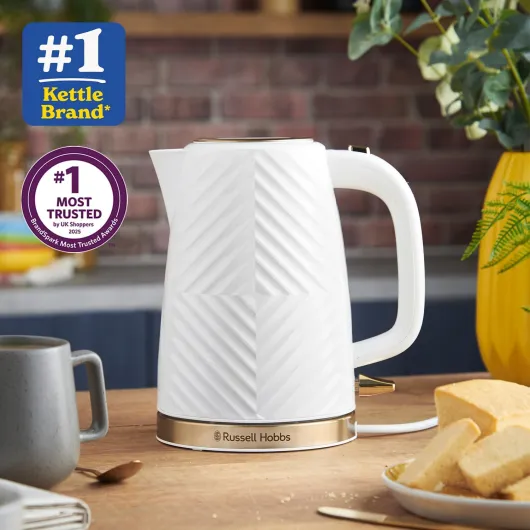 Groove Electric 1.7L Cordless Kettle (Fast Boil 3KW, White textured plastic with brushed gold accents, Removable washable anti-scale filter, Push to open lid, Perfect pour spout) 26381 White Kettle