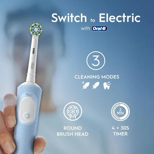 Oral-B Vitality Pro Electric Toothbrushes Adults, Oral B Electric Toothbrush, 1 Handle, 2 Toothbrush Heads, 3 Brushing Modes Including Sensitive Plus, Rechargeable Toothbrush, 2 Pin UK Plug, Blue