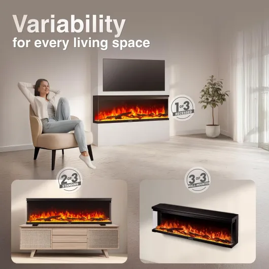 Electric Fireplace LEA - Electric 3-in-1 Fireplace with Panoramic View, Heater, 3D Flame Effect, 12 Flame Colors, Remote Control (60 inch) 60 inch (152,4 cm)