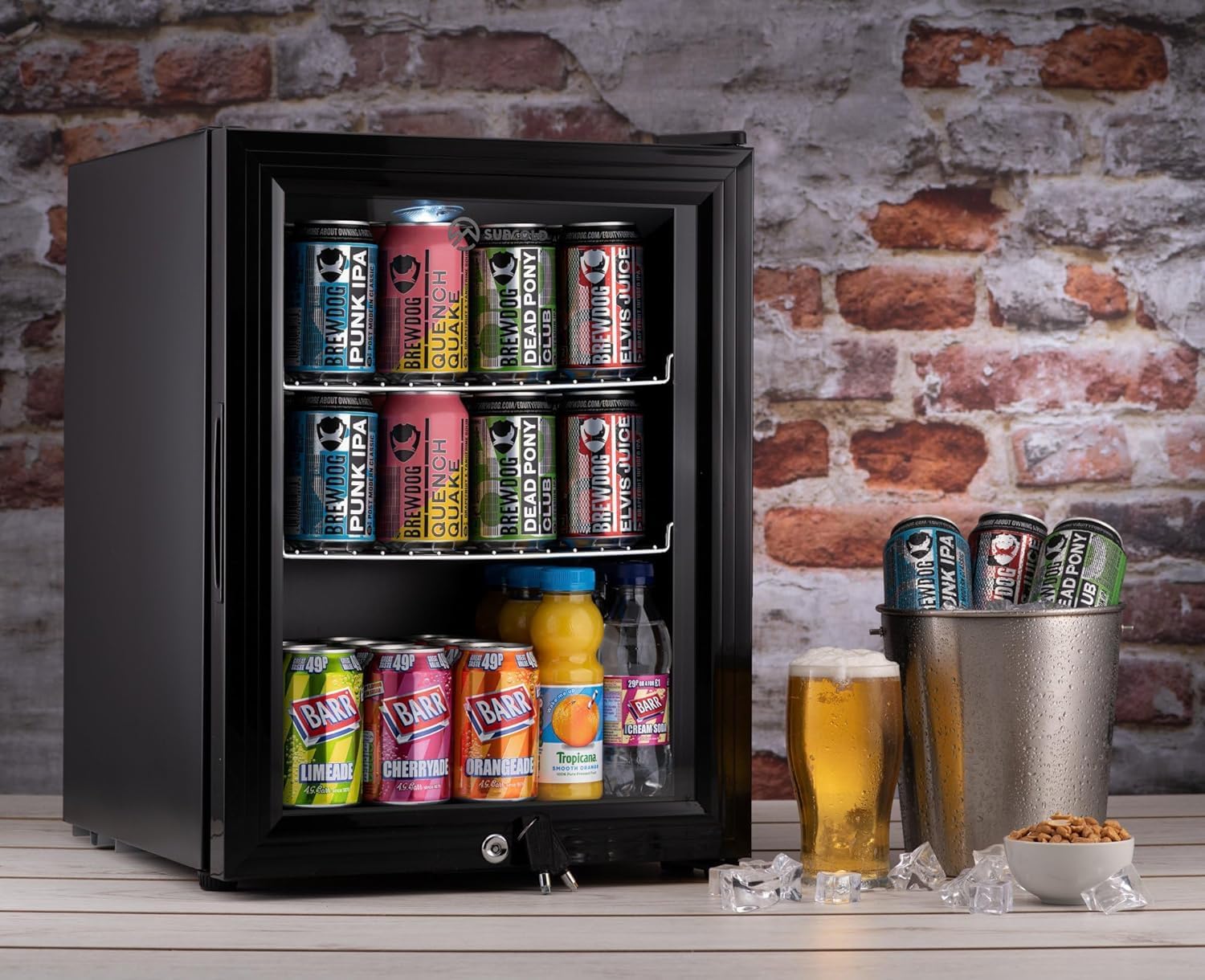 Super35 LED Mini Fridge - 35L Table-Top Beer, Wine & Drinks Fridge - Energy Efficient with Dual-Glazed Glass Door - Black Black New