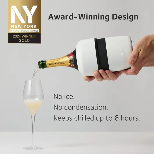 Champagne Cooler - NEW - Award-Winning Iceless Design with Detachable Bottle Stopper - Keeps Wine Cold up to 6 Hours - Fits Most 750ml Champagne, Prosecco & Sparkling Wine Bottles (Stainless) Brushed Stainless