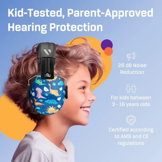 Premium Hearing Protection Ear Defenders - Broad Spectrum Sound Reduction 29 dB at 2K Hz Noise Cancelling - Headset Safety Noise Cancellation - Headphones Kids 3-12 - Dinosaur Club B One Size Dinosaur Club