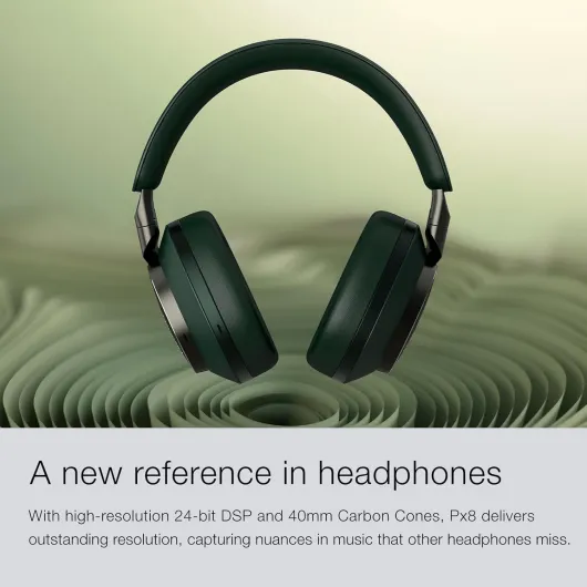 Bowers & Wilkins Px8 Wireless Headphones, Noise Cancelling Over-Ear Bluetooth Headphones with High-Resolution Audio, 6-Mic ANC, Fast-Charge, 30-Hour Battery Life - Black