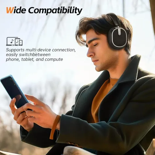 Hybrid Active Noise Cancelling Bluetooth Headphones,Bluetooth 6.0 Over Ear Wireless Headphones with 120H Playtime, Hi-Res Audio, Deep Bass, Memory Foam Ear Cups for Home Office Travel Pitch black